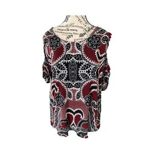 Cato Cold Shoulder Paisley Shirt Top Size M